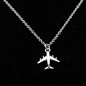 FUSTMW Airplane Necklace Aircraft Pendant Flight Attendant Jewelry Pilot Gifts for Aviation Traveler (silver)
