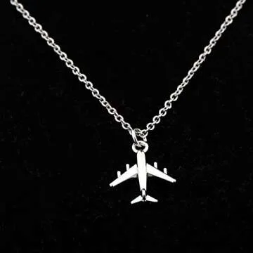 FUSTMW Airplane Necklace Aircraft Pendant Flight Attendant Jewelry Pilot Gifts for Aviation Traveler (silver)