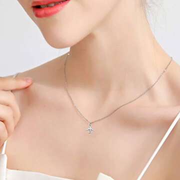 FUSTMW Airplane Necklace Aircraft Pendant Flight Attendant Jewelry Pilot Gifts for Aviation Traveler (silver)