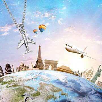 FUSTMW Airplane Necklace Aircraft Pendant Flight Attendant Jewelry Pilot Gifts for Aviation Traveler (silver)