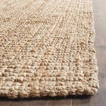 SAFAVIEH Natural Fiber Collection Area Rug - 8' Square, Natural, Handmade Chunky Textured Jute 0.75-inch Thick, Ideal for High Traffic Areas in Living Room, Bedroom (NF447A)