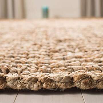 SAFAVIEH Natural Fiber Collection Area Rug - 8' Square, Natural, Handmade Chunky Textured Jute 0.75-inch Thick, Ideal for High Traffic Areas in Living Room, Bedroom (NF447A)