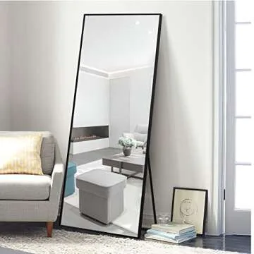 NeuType Full Length Mirror, Aluminum Alloy Thin Frame, 64"x21" Black, Wall Mirror Dressing Mirror, Hanging or Leaning Against Wall, Bedroom Mirror, Floor Mirror, Full Body Mirror, with Stand