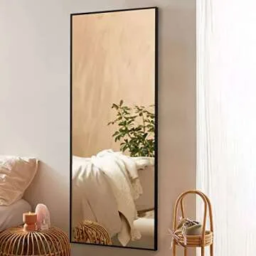 NeuType Full Length Mirror, Aluminum Alloy Thin Frame, 64"x21" Black, Wall Mirror Dressing Mirror, Hanging or Leaning Against Wall, Bedroom Mirror, Floor Mirror, Full Body Mirror, with Stand