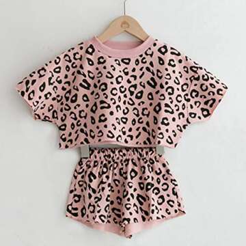 Toddler Baby Girls Leopard Print Summer Clothes Set T-Shirt and Short Pants 2pcs Outfits (1-Pink, 5T...