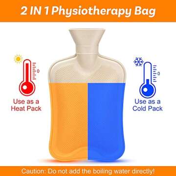 Large Hot Water Bottle with Cover, 2 Litre, Premium Natural Rubber Hot Water Bag, Soft Fleece Cover for Pain Relief, Back, Neck and Shoulders & Warm Cosy Nights (Beige)