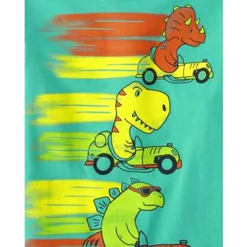 Bright and Fun Toddler Dino Short Sleeve Graphic T-shirts for Kids 12-18 Months