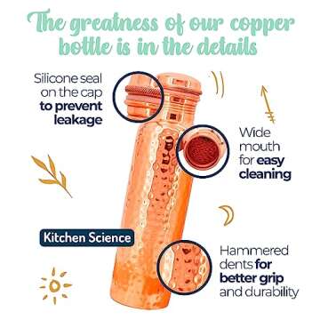 Kitchen Science Copper Water Bottle for Health & Hydration