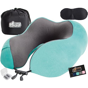 Gorilla Grip Memory Foam Travel Neck Pillow - Ultimate Comfort for Long Flights & Road Trips