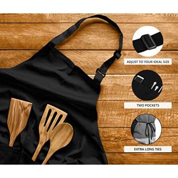 Utopia Kitchen 2 Pack Bib Apron, Adjustable with 2 Pockets, Water and Oil Resistant, Cooking Kitchen Chef Apron for Women Men