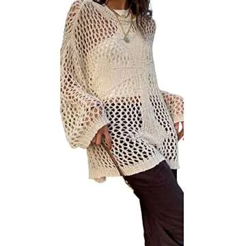 Women Y2K Hollow Out Top Long Sleeve Crochet Knit Crop Tops Sexy See Through Fishnet Top