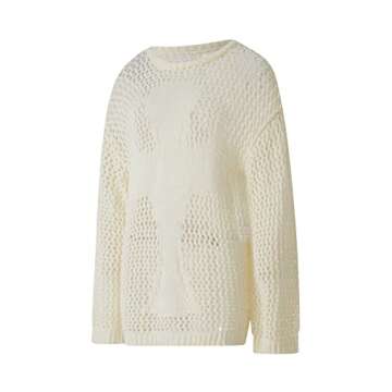 Women Y2K Hollow Out Top Long Sleeve Crochet Knit Crop Tops Sexy See Through Fishnet Top