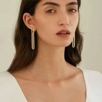 MUYAN Gold Long Geometric Drop Dangle Earrings for Women Trendy Long Paperclip Link Dangle Earrings ...