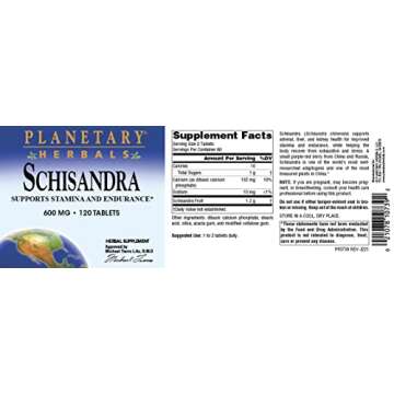 Planetary Herbals Schisandra Tablets, 600 mg, 120 Count