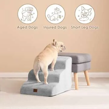 EHEYCIGA Comfortable 3-Step Dog Stairs for Cats & Dogs