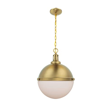 Brio Lighting Aaron Gold Pendant Ceiling Light Fixture with 12-inch White Etched Opal Glass Shade fo...