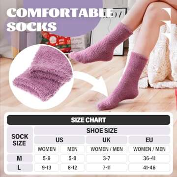 ANTSANG Fuzzy Slipper Socks for Women Men Fluffy Warm Winter Socks Valentines Galentines Day Christmas Gift Stocking Stuffers 5 Pairs(Claret/Purple/Pink,M)