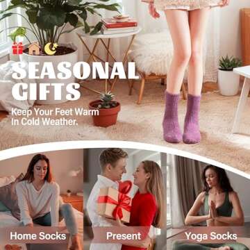 ANTSANG Fuzzy Slipper Socks for Women Men Fluffy Warm Winter Socks Valentines Galentines Day Christmas Gift Stocking Stuffers 5 Pairs(Claret/Purple/Pink,M)
