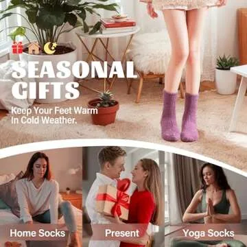 ANTSANG Fuzzy Slipper Socks for Women Men Fluffy Warm Winter Socks Valentines Galentines Day Christmas Gift Stocking Stuffers 5 Pairs(Claret/Purple/Pink,M)