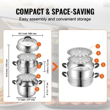 VEVOR 11in Stainless Steel 3 Tier Steamer Pot