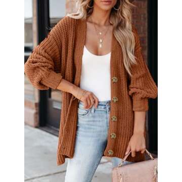 SHEWIN Cardigan Sweaters for Women Casual Long Sleeve Button Down Lightweight Long Cardigans Soft Ca...