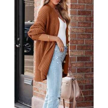 SHEWIN Cardigan Sweaters for Women Casual Long Sleeve Button Down Lightweight Long Cardigans Soft Cable Knit Sweater Spring Outfits for Women 2025 B Brown Small