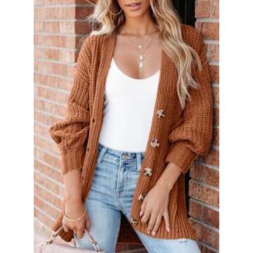 SHEWIN Cardigan Sweaters for Women Casual Long Sleeve Button Down Lightweight Long Cardigans Soft Cable Knit Sweater Spring Outfits for Women 2025 B Brown Small