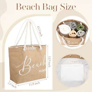 Huhumy Jute Beach Tote Bag for Woman Boho Beach Shoulder Bag with Cotton Handles Modern Waterproof H...