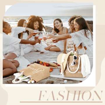 Huhumy Jute Beach Tote Bag for Woman Boho Beach Shoulder Bag with Cotton Handles Modern Waterproof Handbag for Women Vacation Sea Travel Summer Holiday Trip Picnic