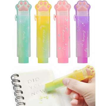 Cat Paw Sliding Erasers 4Pcs - Cute & Functional
