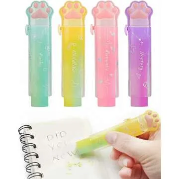 Cat Paw Sliding Erasers 4Pcs - Cute & Functional