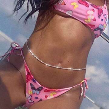 Relbcy Boho Rhinestone Waist Chain Belly Body Chain Rave Body Jewelry Nightclub Waist Chains for Women and Girls (1 Layer Silver)