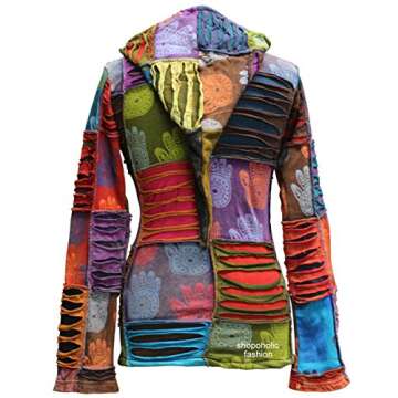 Shopoholic Fashion Women's Henna Hand Pixie Hippie Rib Comfort Hoodie – Boho Zip-Up Hoodie for Wom...