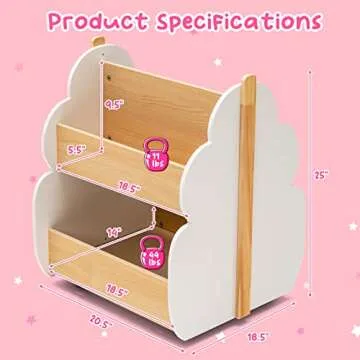 Costzon Kids Bookshelf with Wheels for Easy Organization