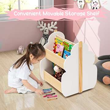Costzon Kids Bookshelf with Wheels for Easy Organization