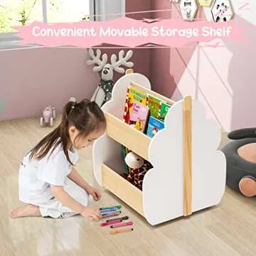 Costzon Kids Bookshelf with Wheels for Easy Organization