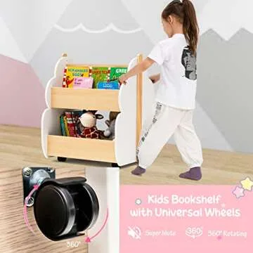 Costzon Kids Bookshelf with Wheels for Easy Organization