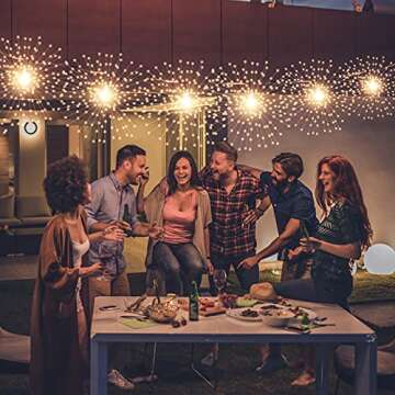 PXBNIUYA 2 Pack Starburst Sphere Lights,200 LLED Firework Lights, 8 Modes Dimmable Remote Control Wa...