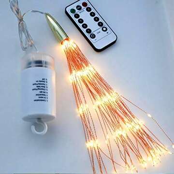 PXBNIUYA 2 Pack Starburst Sphere Lights,200 LLED Firework Lights, 8 Modes Dimmable Remote Control Waterproof Hanging Fairy Light, Copper Wire Lights for Patio Parties Christmas (Battery Operated)