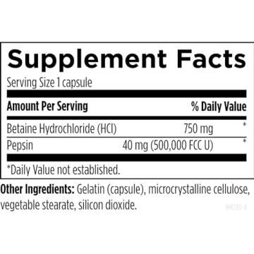 Designs for Health Betaine HCl with Pepsin - 750mg Betaine Hydrochloride + Protein Digestive Enzyme - Non-GMO Supplement to Support Digestive Function (120 Capsules)