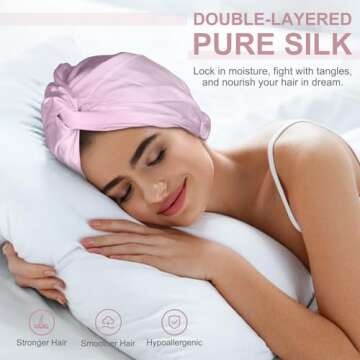 CAAIR Silk Bonnet for Sleeping, 22 Momme Grade-6A 100% Pure Mulberry Silk Bonnet for Hair Care, Maintaining Hairstyles Overnight, Elastic and Twist Knot Design, Hair Bonnet for Sleeping (1PC, Pink)