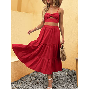 Elegant Boho Flowy Tiered Midi Skirt with Pockets