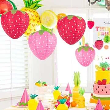 8PCS Red and Pink Strawberry Lanterns for Fruit Themed Party Decor Kids Birthday Strawberry Decorati...