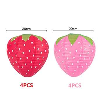 8PCS Red and Pink Strawberry Lanterns for Fruit Themed Party Decor Kids Birthday Strawberry Decorations Hungry Caterpillar Party Supplies Hanging Ornaments