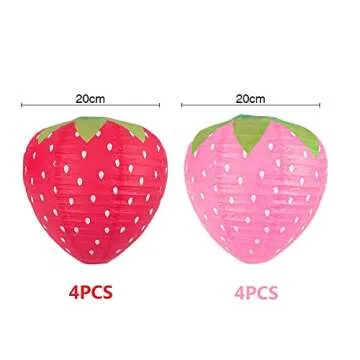 8PCS Red and Pink Strawberry Lanterns for Fruit Themed Party Decor Kids Birthday Strawberry Decorations Hungry Caterpillar Party Supplies Hanging Ornaments