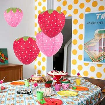 8PCS Red and Pink Strawberry Lanterns for Fruit Themed Party Decor Kids Birthday Strawberry Decorations Hungry Caterpillar Party Supplies Hanging Ornaments