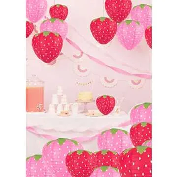 8PCS Red and Pink Strawberry Lanterns for Fruit Themed Party Decor Kids Birthday Strawberry Decorations Hungry Caterpillar Party Supplies Hanging Ornaments