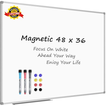 Lockways White Board Dry Erase Board 48 x 36 Inch, Magnetic Whiteboard 4 x 3, Silver Aluminium Frame...