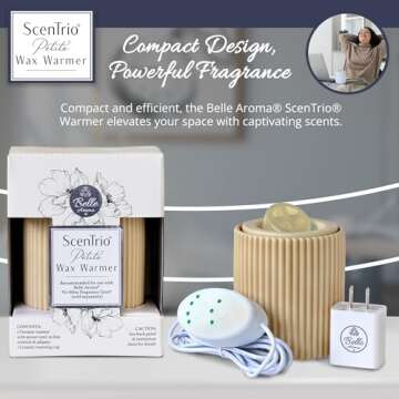 Belle Aroma ScenTrio Ceramic Electric Wax Warmer – Personalized Timer, Temperature Control for Scented Wax, Essential & Fragrance Oils, Tarts, Melts – for Home, Office - Taupe Fluted