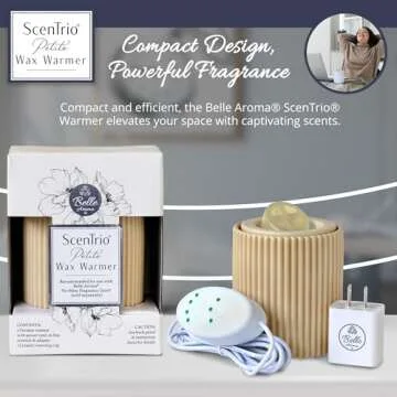 Belle Aroma ScenTrio Ceramic Electric Wax Warmer – Personalized Timer, Temperature Control for Scented Wax, Essential & Fragrance Oils, Tarts, Melts – for Home, Office - Taupe Fluted